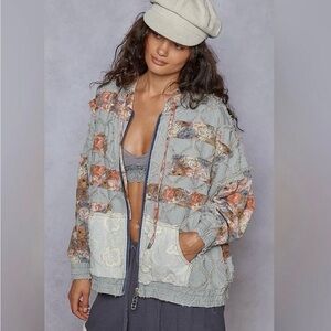 POL X Scrap Work Boutique Vintage Washed Mixed Patch Zip Up Hooded Denim Jacket